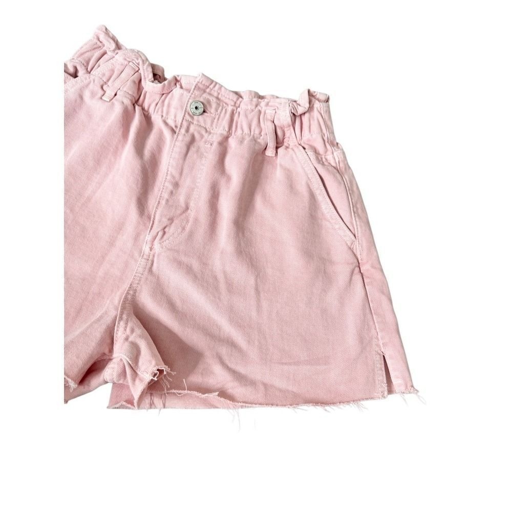 Zara Denim Shorts Size 6US Pink Cutoff Elastic Waistline High Waist - Picture 6 of 10